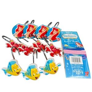 Vintage Disney Shower Curtain Hooks The Little Mermaid Ariel Sebastian Set 90s